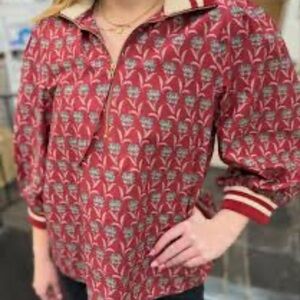 Entro Floral Red blouse with zipper details. New with tags